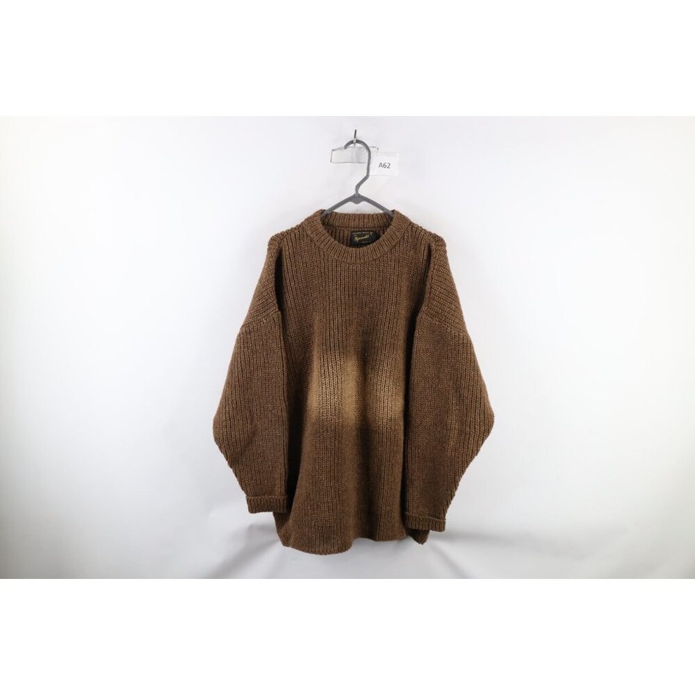 Vintage 60s 70s Rockabilly Mens 2XL Distressed Chunky Wool Ribbed Knit Sweater - Picture 1 of 8